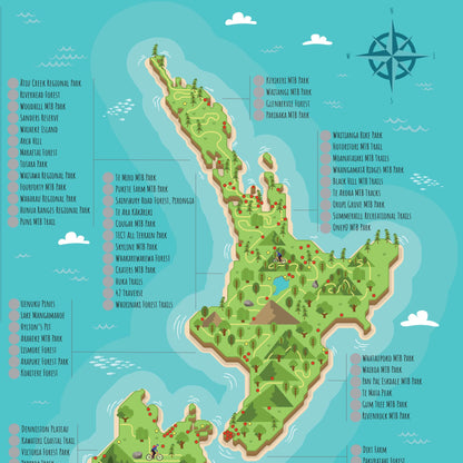 Biking Scratch Map NZ - North Island