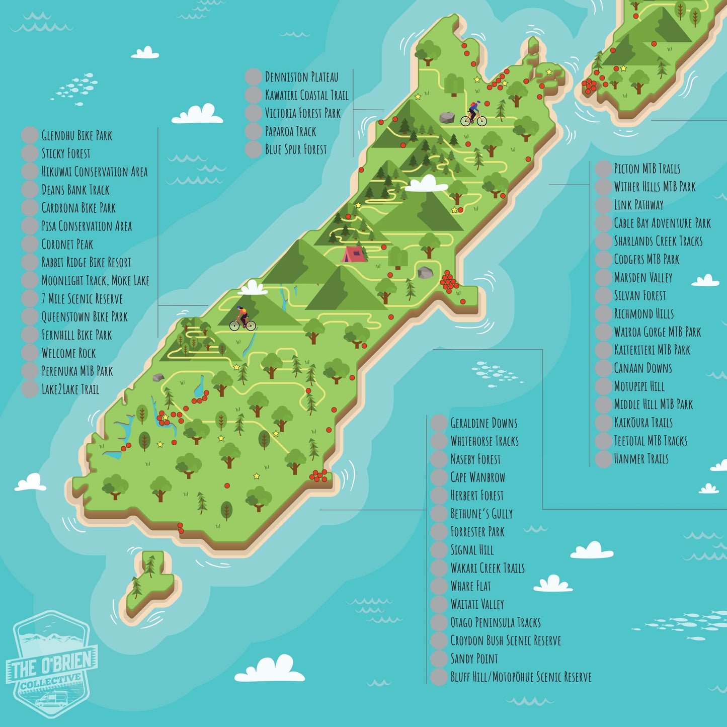 Biking Scratch Map NZ - South Island